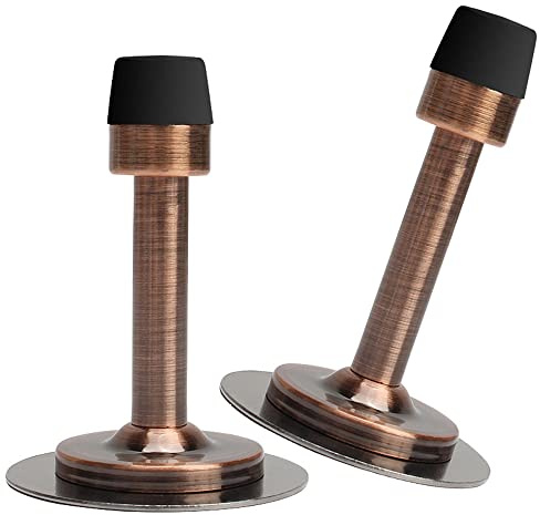 2 Pack Stainless Steel Door Stops, Self-Adhesive Door Stopper with Rubber Buffer, Screw Fixing or Stick on Wall or Skirtings——for Home Bathroom Bedroom Door（Copper）