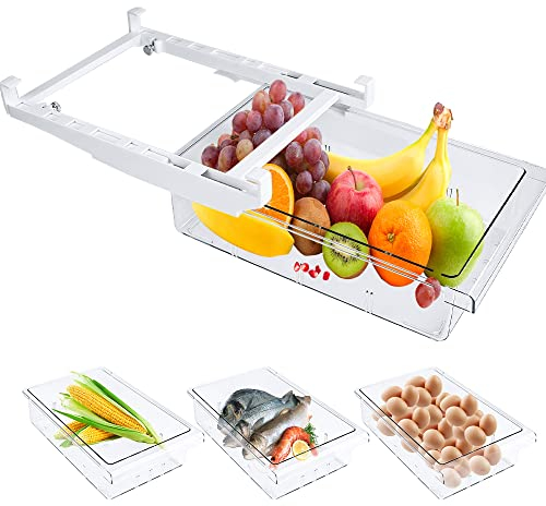 HAOMEEDUO Organisateur de Réfrigérateur Transparent Extensible - Boîte de Rangement pour Frigo avec Tiroir pour Fruits et Légumes, 30 * 20 * 9.5cm