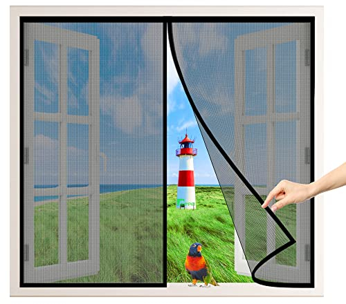 Magnet Fliegengitter Fenster, 70x120 cm BalkonFenster Magnetischer Fliegenvorhang Moskitonetz, Magnetverschluss, für KellerFenster Wohnzimmer TerrassenFenster, Fliegenschutz ohne Bohren, Schwarz P