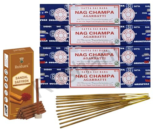 Nag Champa Incense Sticks 15 Grams x 4 Packs | For Meditation, Yoga, Healing, Aromatherapy, Relxation, Spirituality |