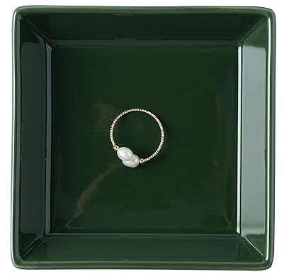 Portagioie in ceramica, vassoio per anelli, piatto decorativo per gioielli, orecchini, collane, orologi, chiavi, regalo di Natale, compleanno, festa di morher per donne (quadrato verde scuro)