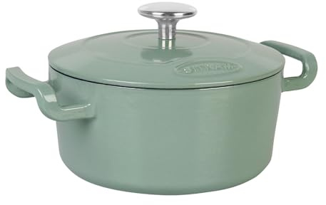 Sitram 715404 COCOTTE Sitrabella Ronde en fonte émaillée Ø20 cm - 2,5 litres - Extérieur émail Vert Sauge intérieur Blanc - toutes sources de chaleur y compris induction - Idéale repas de 2-3 convives