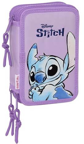Stitch Sweet Schulmäppchen mit 36 Utensilien, Federmäppchen für Kinder, ideal für Kinder von 5 bis 14 Jahren, bequem und vielseitig, Qualität und Widerstandsfähigkeit, 12,5 x 5,5 x 19,5 cm, Blau/Lila,