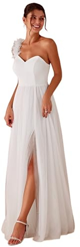 Ever-Pretty Robe de Demoiselle d'honneur Jupe Fendue sans Manches Robe Longue Trapèze pour Femme Blanc 34
