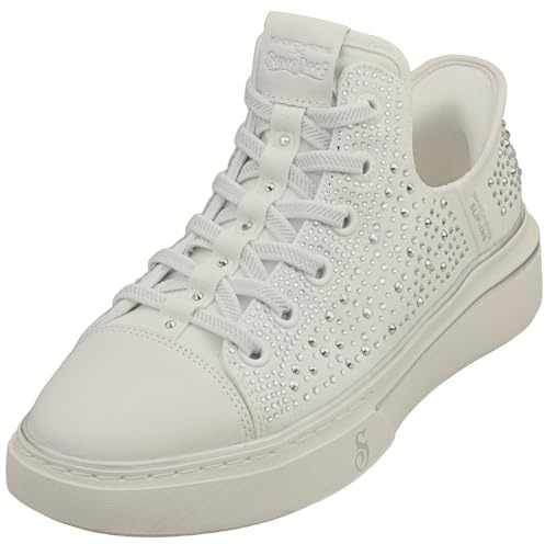 Skechers Women's Snoop One Rhine-Stoned Sneaker, White Rhinestone Canvas, 6 UK
