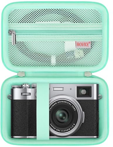 BOVKE Estuche de Transporte Compatible con cámara Digital Fujifilm X100VI / X100V, Bolsillo de Malla Extra para Cables de Carga, Verde