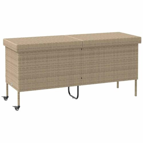 vidaXL Contenitore da Giardino con Ruote Beige 160x55x75 cm Polyrattan, portaoggetti da Giardino, Contenitore Cuscino da Giardino, Mobile da Giardino