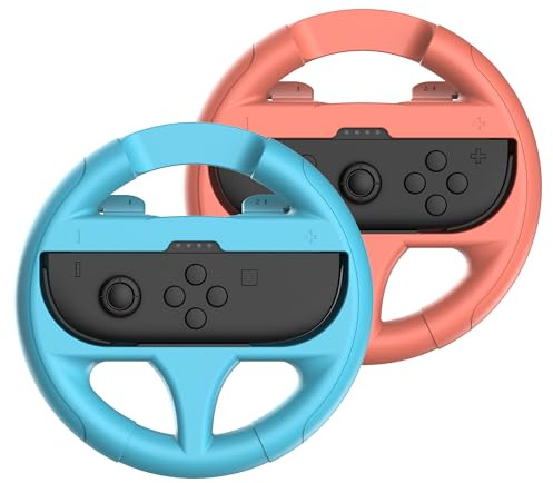 Subsonic - Pack of 2 Steering wheels for Nintendo Switch and Switch 2 JoyCons - Compatible with Switch and Switch 2 Joy-con - Blue and Red