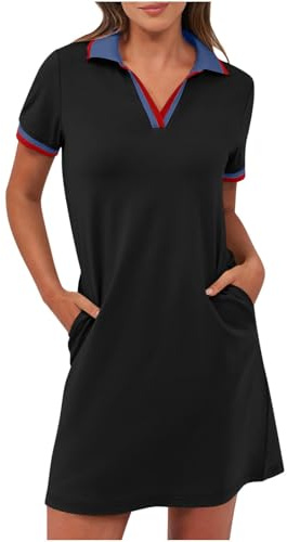 BFSWL Vestido de polo para mujer, manga corta, vestido de ocio, largo hasta la rodilla, vestido de deporte, vestido de verano, vestido de golf, monocolor, vestido de tenis, tiempo libre, solapa
