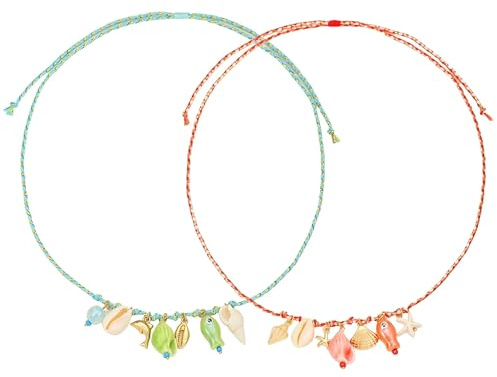 ZENRUIMING 2 st sommar hav strand snäcka flätat rep halsband, kvinnors bohemiskt marint liv färgglatt rep keramiskt hänge, sommarsemester fest tillbehör