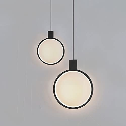 Lámpara Colgante de Techo Moderna de Metal Negro con LED de 18 W, lámpara Colgante de Anillo Simple, luminaria de suspensión de 2 Luces para Comedor, Cocina, Isla, Chaser of Light.