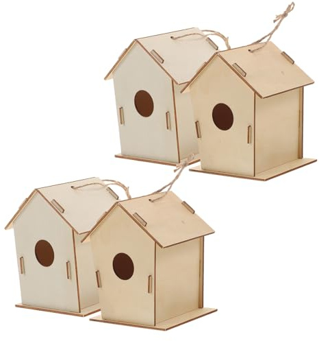 TOYANDONA DIY Wooden Bird House Kits for Children 4pcs Unfinished Natural Wood Birdhouses for Painting and Crafting Outdoor Bird Nest Building Toy Set