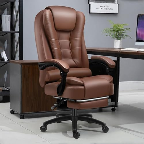 Armstol Executive Swivel Computer Chair with Foot Stöd, hemmakontorets skrivstolar, liggande läderstol med hög rygg, 400 kg, LWX