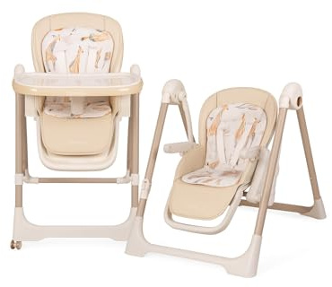 Bambino 2 in 1 Baby High Chair and Swing Chair Convertible – Height Adjustable Reclining Highchair with 5 Point Safety Harness, Removable Tray, Wheels & Foldable Design for 06 Months to 3 Years