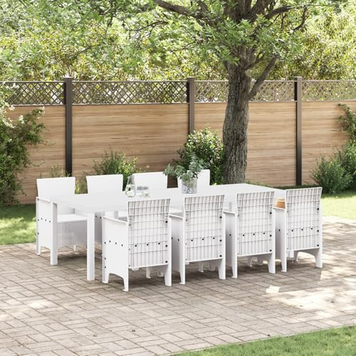 JHQHSM 9-TLG. Gruppo da giardino in resistente rattan sintetico con grande tavolo rettangolare Plus otto comode sedie in grigio chiaro, resistente alle intemperie e facile da pulire per eleganti