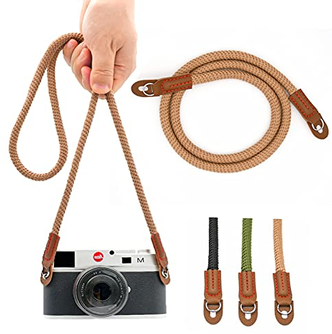 Eorefo Kameragurt aus Seil Kameragurt Schultergurt Handgefertigt Weich Baumwolle Kamera Gurt für Spiegellose/Kleine Kameras.(Braun)