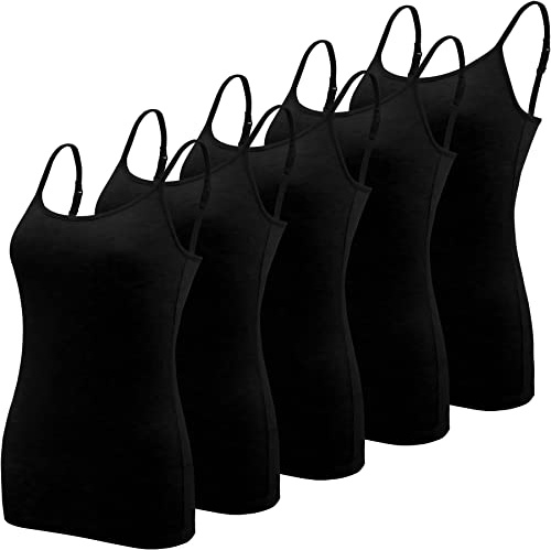 BQTQ 5 Pièces Femme Débardeur Bretelles Camisole Débardeurs Basique Caraco Réglables Camisole Top pour Femme et Fille, Noir, XXL
