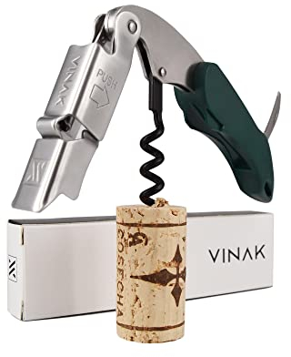 VINAK + Cavatappi cameriere professionale XPERT in acciaio inox con doppio supporto articolato + apribottiglie + coltello tagliacapsule + spirale teflonata