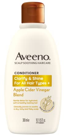Aveeno Scalp Soothing Haircare Clarify & Shine Conditioner, Apple Cider Vinegar Blend, for All Hair Types, Soothes Dry, Itchy & Flaky Scalp, Clinically Proven, Sulfate Free, 300ml