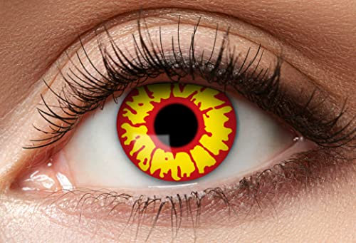 Balinco Lentes de Contacto Colores sin receta, con Motivo, Ojos, Accesorios Disfraces para Cosplay, Halloween, Carnaval, Mardi Gras, Dia los Muertos, Fiesta, Festival, Rave Mistery Amarillo Rojo