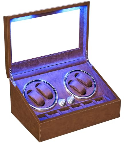 ANWBROAD Scatola Carica Orologi Automatici 4+6 Orologi Ultra-Silenzioso Watch Winder Luce a LED 4 Modalità di Rotazione Lusso Automatico Avvolgitore Orologi Meccanici JWW002Z
