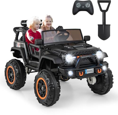 COSTWAY 24V Kids Ride on Truck, 2-Seater Battery-powered Ride On Car with Remote Control, Music, MP3, USB, 4 Motors Electric Vehicle Jeep for Boys Girls (Black)