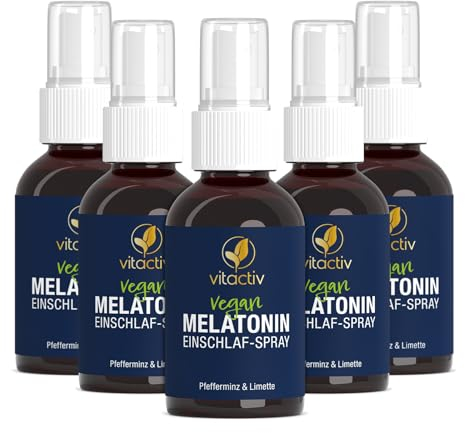 VITACTIV Melatonin Einschlafspray - Pfefferminze & Limette - 1925 Tage Vorrat, Hochdosiert - Melatonin Spray plus Passionsblumen Extrakt, Vitamine B1 und B6 - Zuckerfrei & Vegan - 250ml Sofort-Spray