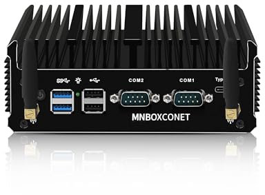 MNBOXCONET Fanless Mini PC Industrial J6412, Small Computer, Barebone NO RAM NO SSD, Windows 11 Pro, Dual i226V 2.5GbE LAN, RS232 COM, WiFi5/BT4.2, Business Office Triple Display