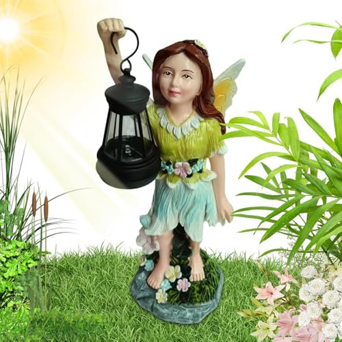 Teksome Solar-Garten-Feen-Statuen, Solar-Feen-Figuren für den Außenbereich - Einweihungsdekoration für Terrasse,wasserdichte Solar-Gartenskulptur, kreative LED-Lampe, Outdoor-Feennacht für den Hof