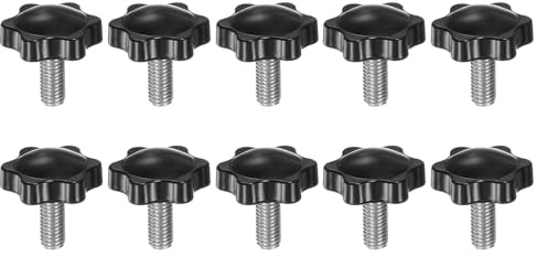 QUARKZMAN 10 Pezzi Pomelli a Stella M8 x 20mm Vite Filettata in Acciaio Inossidabile 304, 32mm Manopola Zigrinata Vite a Testa Zigrinata a 6 Stelle Plastica Impugnatura Manopola, Nero