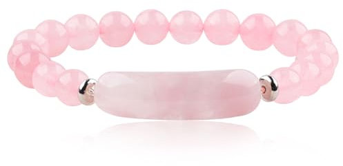 8MM Healing Stone Bracelets, Natural Stone Purification Bracelet, Rose Quartz Gemstone Charm Stretch Bracelet, Bridge Bracelet Gemstone Round Beads Yoga Bracelet (Rose Quartz)