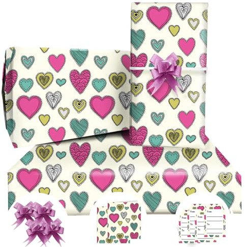 Geschenkpapier,Geschenkpapier Geburtstags 85 * 60cm,4 Blatt Geschenk Papier Mit 4 Rosa Fliege,2 Geburtstagskarte,4 Geschenkanhänger,Geschenkpapier Set Für Kinder,Mädchen,Jungen,Frau,Mann,Baby