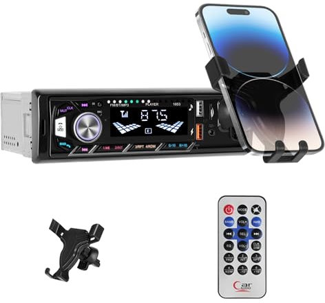 1 Din Car Radio with Phone Holder Single Din Bluetooth Car Stereo FM Radio with USB/TF Card Slot, Color Backlight AUX-IN In-Dash Unit