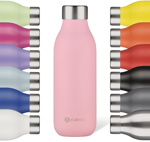 LES ARTISTES Paris A-6918 Bottle'Up 2.0, 500 ml, BPA-frei, wiederverwendbar, hält 12h heiß und 24h kalt, leicht, Edelstahl, Magnolien-Design