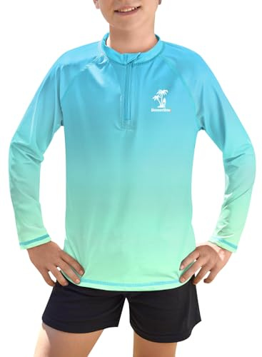 BesserBay Jungen Badeshirt Langarm 1/4 Zip Rash Guard Sonnenschutz Schwimmshirt UV Shirt Kinder Blau Mintgrün 140