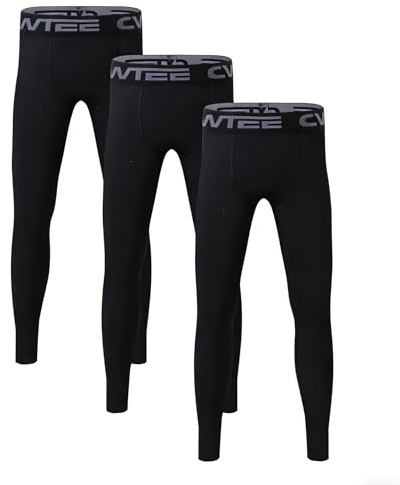 CVVTEE Boy's Compression Pants Full Length Athletic Leggings Pack of 3 Black Running Basketball Football Hockey Baselayer Tights (US, Numeric, 10, Regular, Black(3pcs))