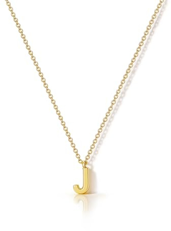 HANLI Colgante Letra Inicial para Mujer - Collar de Letra J Personalizado Bañado en Oro 14K Joyería Fina para Mujer Regalo Elegante Delicado Monograma