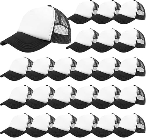 LYCN 24 gorras de béisbol de malla, clásicas gorras de camionero con ala plana, gorras en blanco para sublimar, gorras ajustables para hombre y mujer