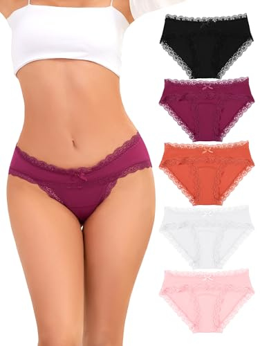 Voenxe Bomull Trosor Dam UnderkläDer Flerpack, Cotton Spets Women Underwear | 5 Pack Bikini Panties Kvinnor,Soft Comfortable Hipster Panty Multipack,No Show Bomullstrosor
