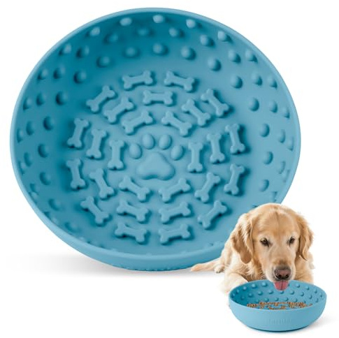 Bartuke Silicone Slow Feeder Raised Dog Bowl, Large Dog Licking Feeding Bowl with Non-Slip Suction Cups for Large Breed Anxiety Relief, Anti Choking, BPA Free Silicone, Dishwasher Safe (Cyan)