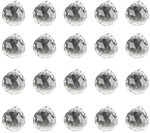Lot de 30 prismes attrape-soleil en cristal à facettes de 20 mm avec rubans de suspension pour décoration de fenêtre, effets de lumière arc-en-ciel pour la maison, le jardin, le mariage, la fête