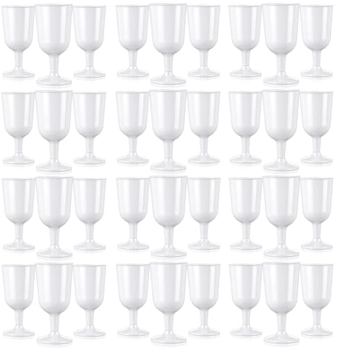 Jingmore 96 Pcs Plastic Wine Glasses with Stem 7 oz White Plastic Goblets for Party Disposable Wine Cup Champagne Flutes Drinking Glass for Wedding Toasting Birthday Party Supply