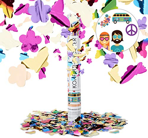 Relaxdays 10021774 Party Popper bunt mit Schmetterlingen, Blumen, Konfetti Kanone für Mottopartys, 40cm Party Shooter, mehrfarbig