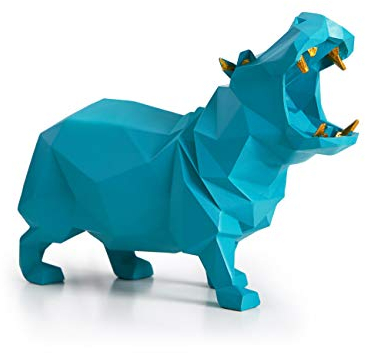 Amoy-Art Hippo Figura Decorativa Modern Escultura Arte Animal Regalo Interior Salon Estatua Resina Azul 20cm
