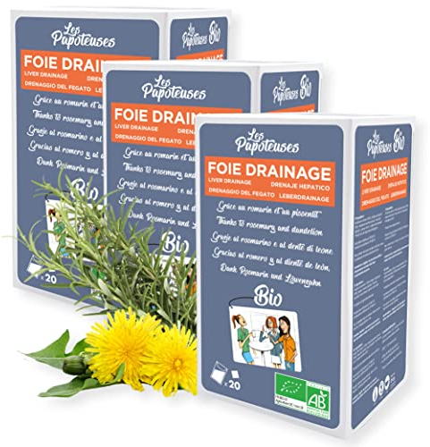 LES PAPOTEUSES | Bio-Leber-Drainage-Aufguss mit Rosmarin und Löwenzahn | 60 Teebeutel | Infusionsset mit 3 Schachteln mit 20 Beuteln | Zertifiziert biologisch