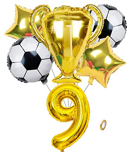 Jxuzh Globo de fútbol para cumpleaños, decoración de fiestas, accesorio de fútbol, decoración de cumpleaños para niños, globos de 9.º cumpleaños