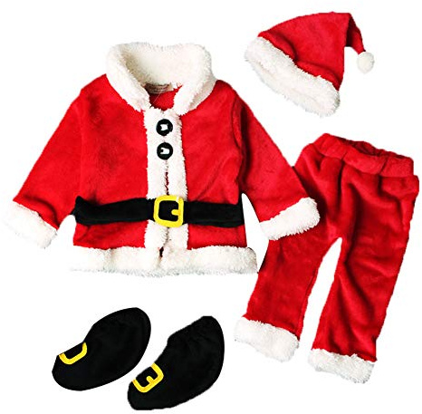 XIXIMAON Toddler Baby Boy Girl Santa Claus Clothes Winter Coat+Pants+Hat+Shoes Cover 4Pcs Christmas Clothes Set Xmas Outfits