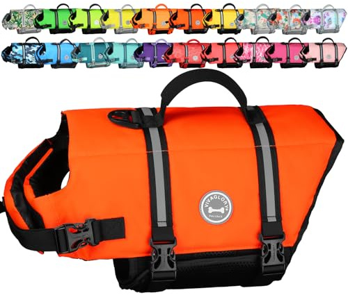 VIVAGLORY Rip Stop Dog Life Vest, Swimming Vest with Handle, Buoyancy for Doggy Puppy, Dog Life Jacket for Swimming & Boating, XXS, Bright Orange