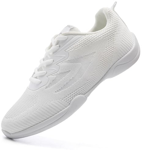 PPXID Girls' Lace-up Cheer Shoes Cheerleading Dance Shoes Women's Sport Training Shoes Loop Mesh White New 7 UK