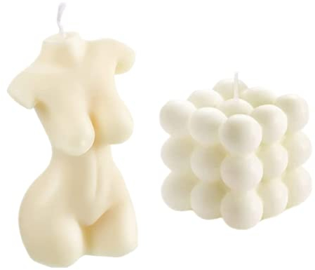 2 candele a forma di cubo a bolle e candele a forma di corpo femminile, candele profumate fatte a mano in cera di soia, per camera da letto, bagno, casa, decorazione estetica (bianco)